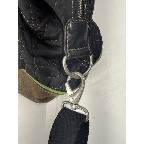 Fossil Key-Per Quilted Nylon Tote Shoulder Bag Black Green Travel Overnight